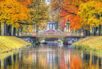 Golden fall in Alexander park, Pushkin, St. Petersburg, Russia