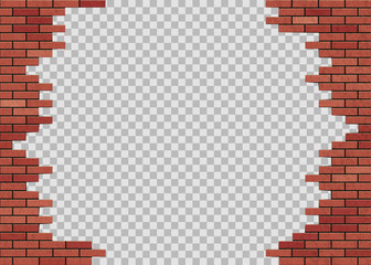 Template hole in red brick wall. Isolated on a transparent backg