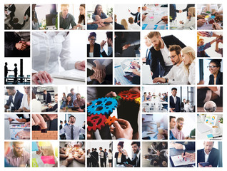 Fototapeta na wymiar Business collage with scene of business person at work