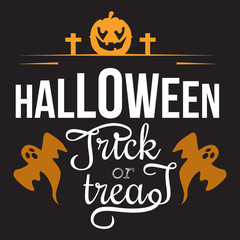 Trick or Treat Happy Halloween ghost lettering logo for invintation