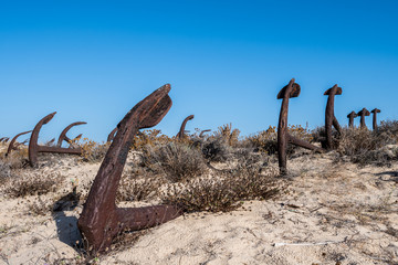 Anchors Graveyard at Praia do Barril beach near Tavira, in Algarve, Portugal