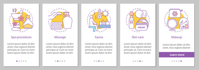 Body care services onboarding mobile app page screen with linear