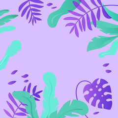 Fototapeta na wymiar Tropical leaves vector background. Exotic floral frame
