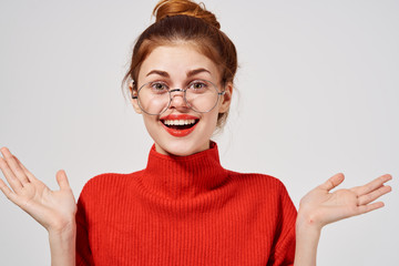 happy woman spread her arms to the side