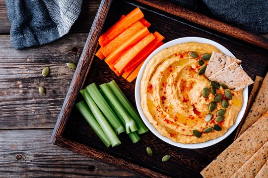 Fototapeta Homemade Savory Pumpkin Hummus . Thanksgiving Appetizer dip