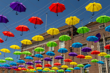 Fototapeta na wymiar umbrella movement art in Exeter, Great Britain