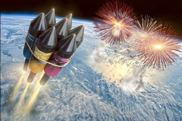 Obraz na płótnie Canvas Mega party with big rocket