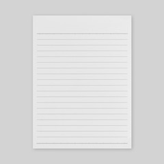 Notebook paper on gray background with clipping path. Mockup for design