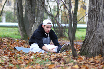 Fototapeta premium Young beard man in an autumn