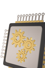 Cpu with gears isolated on white background 3D illustration.