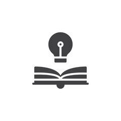Open book and light bulb vector icon. filled flat sign for mobile concept and web design. Education, idea simple solid icon. Symbol, logo illustration. Pixel perfect vector graphics