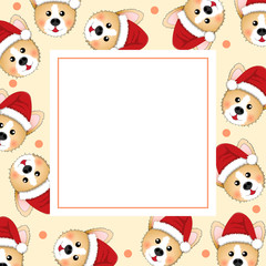 Obraz na płótnie Canvas Corgi Santa Claus on Beige Ivory Banner Card
