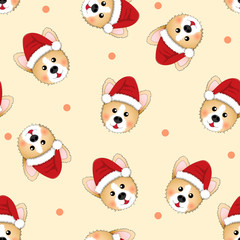 Corgi Santa Claus on Beige Ivory Background