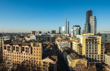 Milan skyline with modern skyscrapers business district, Italy