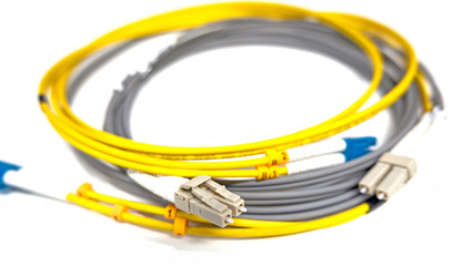 Fiber optic patchcords LC isolated on white background