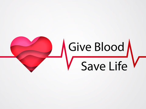 Heart With 3d Paper Cut Effect. Give Blood Save Life. Vector Illustration