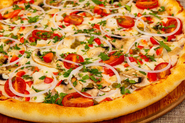 Pizza with mushroom and chicken