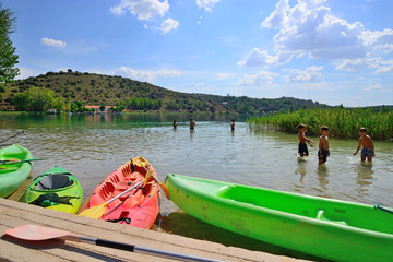 Lagunas de Ruidera, Spain - September 22, 2018: Canoes ready for use in the Lagunas de Ruidera. © Julián Maldonado