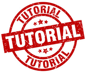 tutorial round red grunge stamp