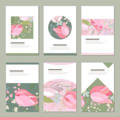 Set with six floral romantic templates. Tulips and herbs