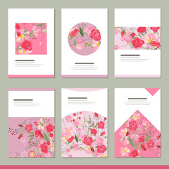 Set with six floral romantic templates. Roses and herbs