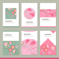 Set with six floral romantic templates. Tulips and herbs