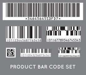 Bar code icon. Set of Modern Flat Barcode.  Can be use as a template for Products. Mockup. Vector.