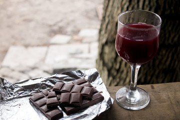 Glass of wine and chocolate