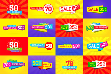 Set of Sale Signs, Banners, Posters, Cards. Vector.