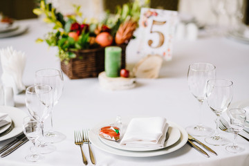 Table setting for an event party or wedding reception. 
