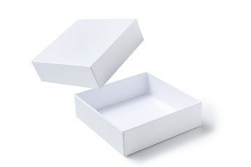 Open paper box and levitating lid on a white background isolated
