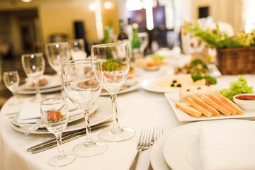 Table setting for an event party or wedding reception. 