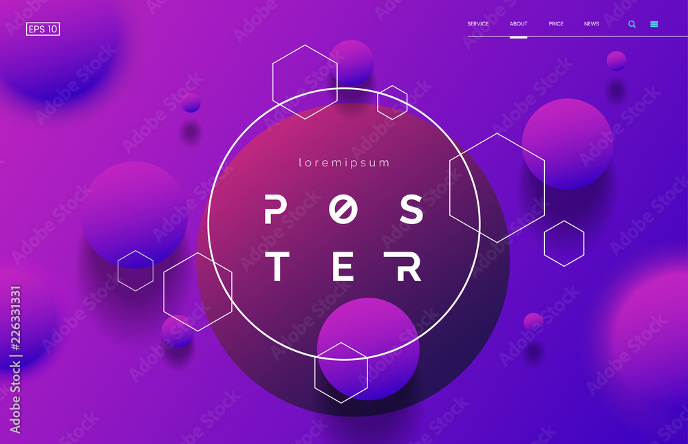 Poster Colorful geometric background for web page with 3d effect. Vertical abstract poster with space for text. Neon shapes composition. Element for your design. Vector eps 10.