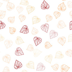 Light Red, Yellow vector seamless doodle pattern with leaves.