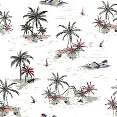 Materiał do szycia Beautiful seamless island pattern on white background.