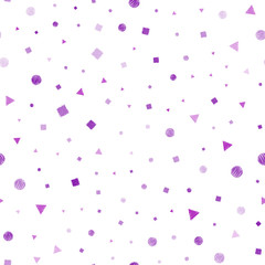 Light Pink vector seamless template with crystals, circles, squares.