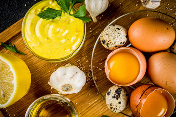 Homemade mayonnaise with ingredients