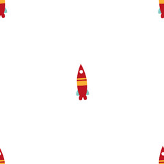 Flat design space elements seamless pattern. Space background. Space doodle illustration. Vector illustration. Seamless pattern with cartoon space rockets. For kids textile, web design