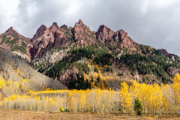 Fall color view of Sievers Mountain from Maroon Lake, Aspen Colorado