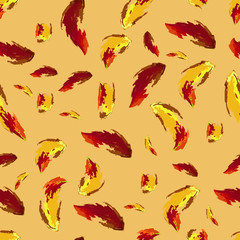 pattern of autumn leaves on orange background