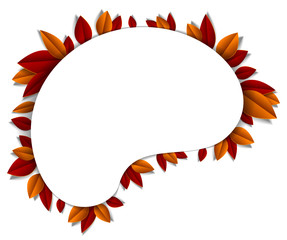 Background with autumn leaves paper cut style, copy space for text, vector floral illustration. Fall season anniversary event or greeting card.