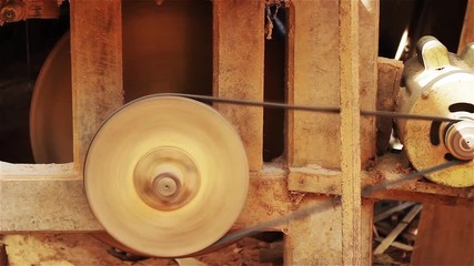 Saw Cutting Wood. Rustic Carpentry Workshop. Close-Up. Full HD.