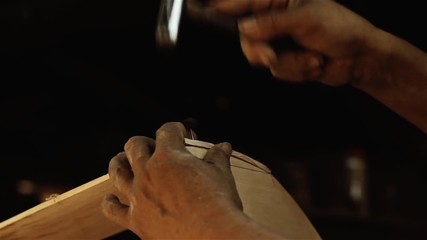 Man Working The Wood. Manufacture Of Musical Instruments.