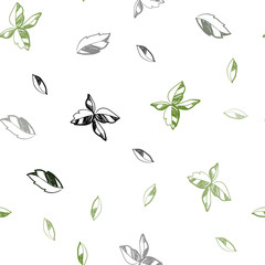 Dark Green vector seamless doodle pattern with leaves.