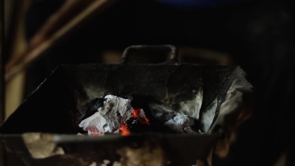 Artisan Heating the Wood in the Fire. Craft Workshop of Harps in Asuncion, Paraguay. Close-Up. Full HD. 