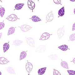 Light Purple vector seamless doodle pattern with leaves.