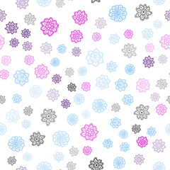 Light Pink, Blue vector seamless layout with bright snowflakes.