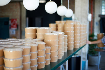 cooked hot food in boxes