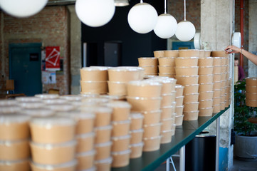 cooked hot food in boxes