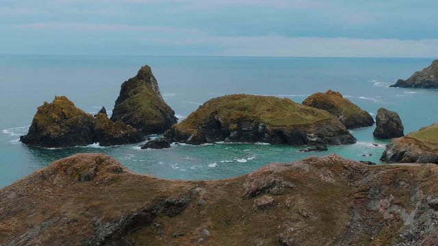 The rocky and picturesque coast of Kynance Cove in Cornwall